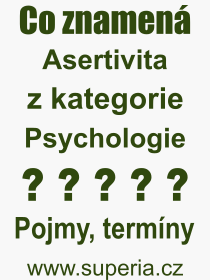 Co je to Asertivita? Vznam slova, termn, Definice odbornho termnu, slova Asertivita. Co znamen pojem Asertivita z kategorie Psychologie?