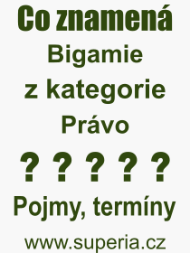 Co je to Bigamie? Vznam slova, termn, Definice odbornho termnu, slova Bigamie. Co znamen pojem Bigamie z kategorie Prvo?