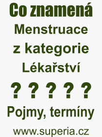 Co je to Menstruace? Význam slova, termín, Výraz, termín, definice slova Menstruace. Co znamená odborný pojem Menstruace z kategorie Lékařství?