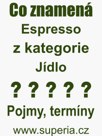 Co je to Espresso? Význam slova, termín, Výraz, termín, definice slova Espresso. Co znamená odborný pojem Espresso z kategorie Nápoje?