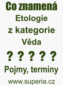 Co je to Etologie? Význam slova, termín, Odborný výraz, definice slova Etologie. Co znamená slovo Etologie z kategorie Věda?