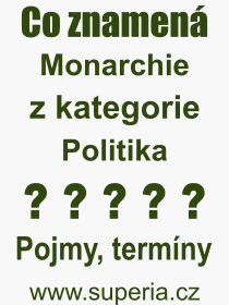 Co je to Monarchie? Význam slova, termín, Výraz, termín, definice slova Monarchie. Co znamená odborný pojem Monarchie z kategorie Politika?