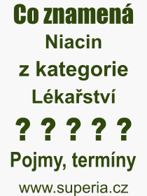 Co je to Niacin? Vznam slova, termn, Odborn termn, vraz, slovo Niacin. Co znamen pojem Niacin z kategorie Lkastv?