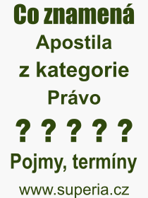 Co je to Apostila? Vznam slova, termn, Odborn vraz, definice slova Apostila. Co znamen pojem Apostila z kategorie Prvo?