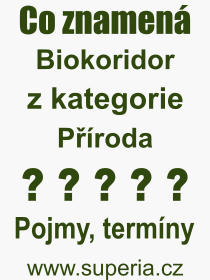 Co je to Biokoridor? Význam slova, termín, Výraz, termín, definice slova Biokoridor. Co znamená odborný pojem Biokoridor z kategorie Příroda?