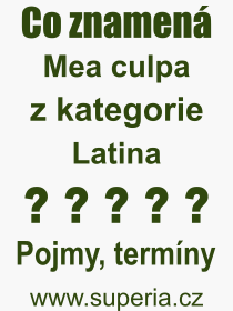 Co je to Mea culpa? Význam slova, termín, Definice výrazu Mea culpa. Co znamená odborný pojem Mea culpa z kategorie Latina?