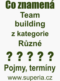 Co je to Team building? Vznam slova, termn, Odborn vraz, definice slova Team building. Co znamen pojem Team building z kategorie Rzn?