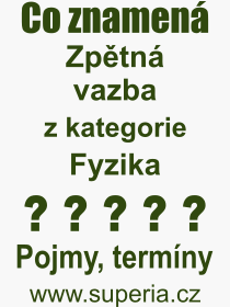 Co je to Zptn vazba? Vznam slova, termn, Odborn vraz, definice slova Zptn vazba. Co znamen slovo Zptn vazba z kategorie Fyzika?