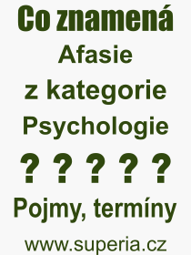 Co je to Afasie? Význam slova, termín, Odborný výraz, definice slova Afasie. Co znamená pojem Afasie z kategorie Psychologie?