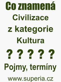 Co je to Civilizace? Vznam slova, termn, Odborn vraz, definice slova Civilizace. Co znamen pojem Civilizace z kategorie Kultura?