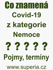 Co je to Covid-19? Význam slova, termín, Výraz, termín, definice slova Covid-19. Co znamená odborný pojem Covid-19 z kategorie Nemoce?