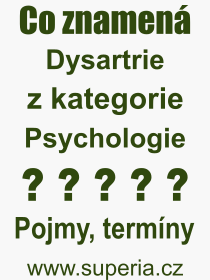 Co je to Dysartrie? Vznam slova, termn, Definice odbornho termnu, slova Dysartrie. Co znamen pojem Dysartrie z kategorie Psychologie?
