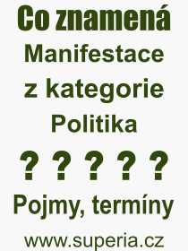 Co je to Manifestace? Vznam slova, termn, Odborn vraz, definice slova Manifestace. Co znamen pojem Manifestace z kategorie Politika?