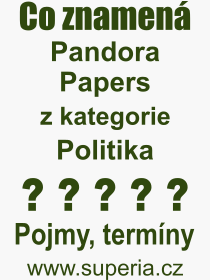Co je to Pandora Papers? Vznam slova, termn, Odborn vraz, definice slova Pandora Papers. Co znamen pojem Pandora Papers z kategorie Politika?
